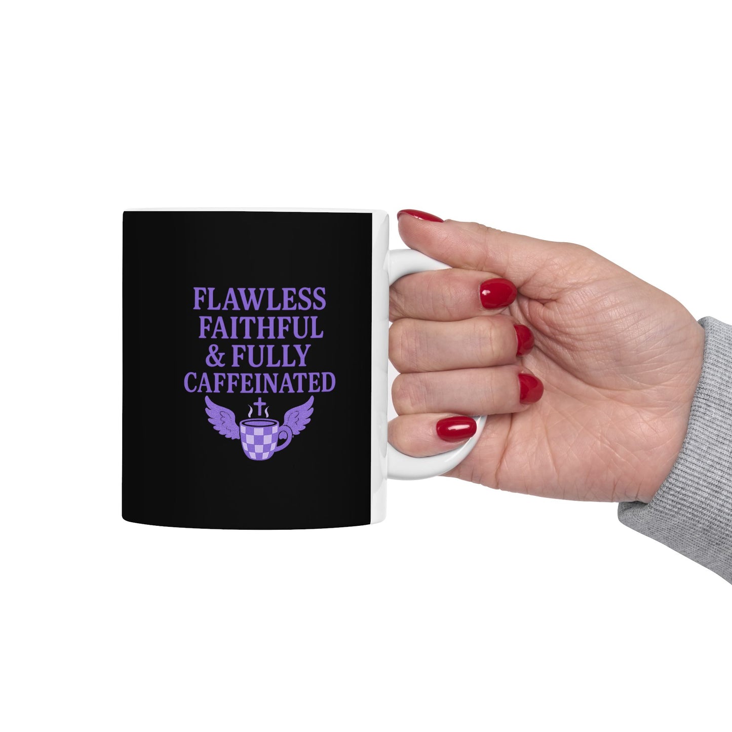 Flawless Faithful & Fully Caffeinated Mystical Black Ceramic Mug, Perfect for Coffee Lovers, Halloween, Witchcraft Gifts, Gift for Her, Customizable Drinkware