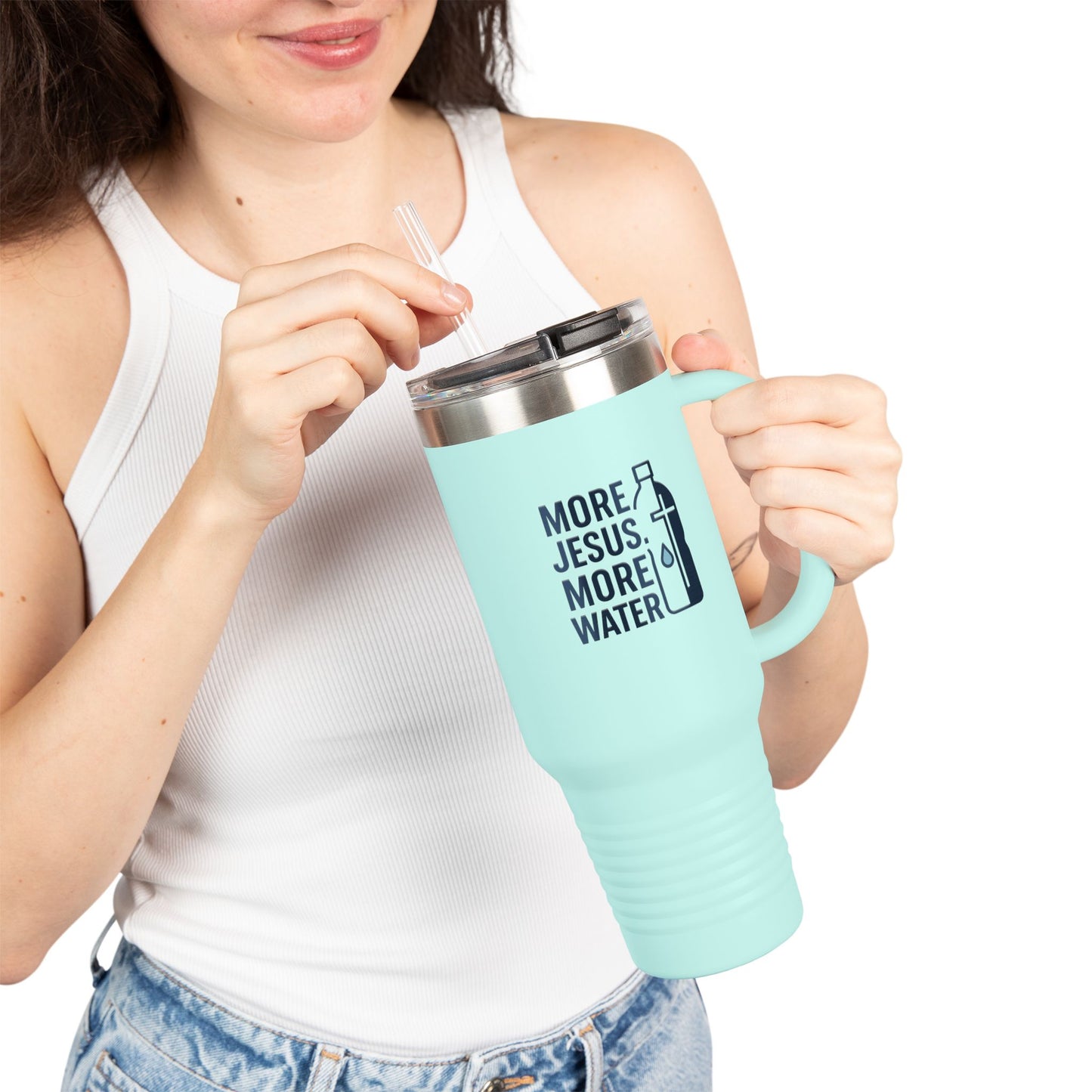 More Jesus, More Water Inspirational Insulated Travel Mug - 40oz, Motivational Water Bottle, Faith-Based Tumbler, Perfect for Coffee & Tea Lovers, Great Gift Idea