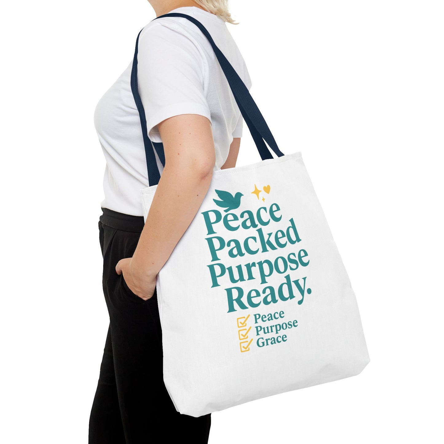 Motivational Tote Bag - Peace Packed Purpose Ready, Inspirational Eco-Friendly Bag, Gift for Friends, Stylish Everyday Use, Shopping, Gym