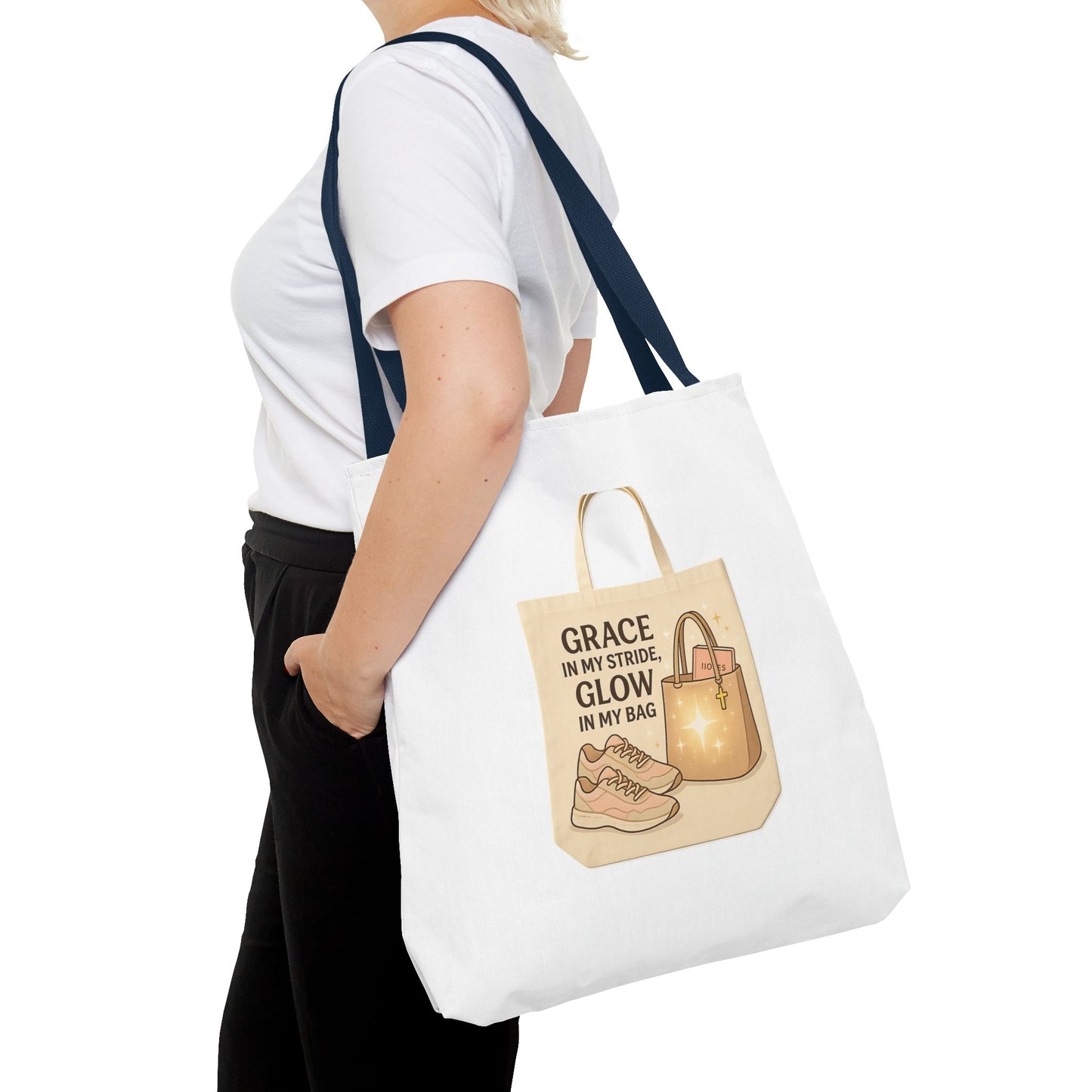Chic Inspirational Tote Bag, Grace in My Stride Glow in My Bag, Motivational Gift, Daily Use, Eco-Friendly Shopping Bag, Trendy Handbag
