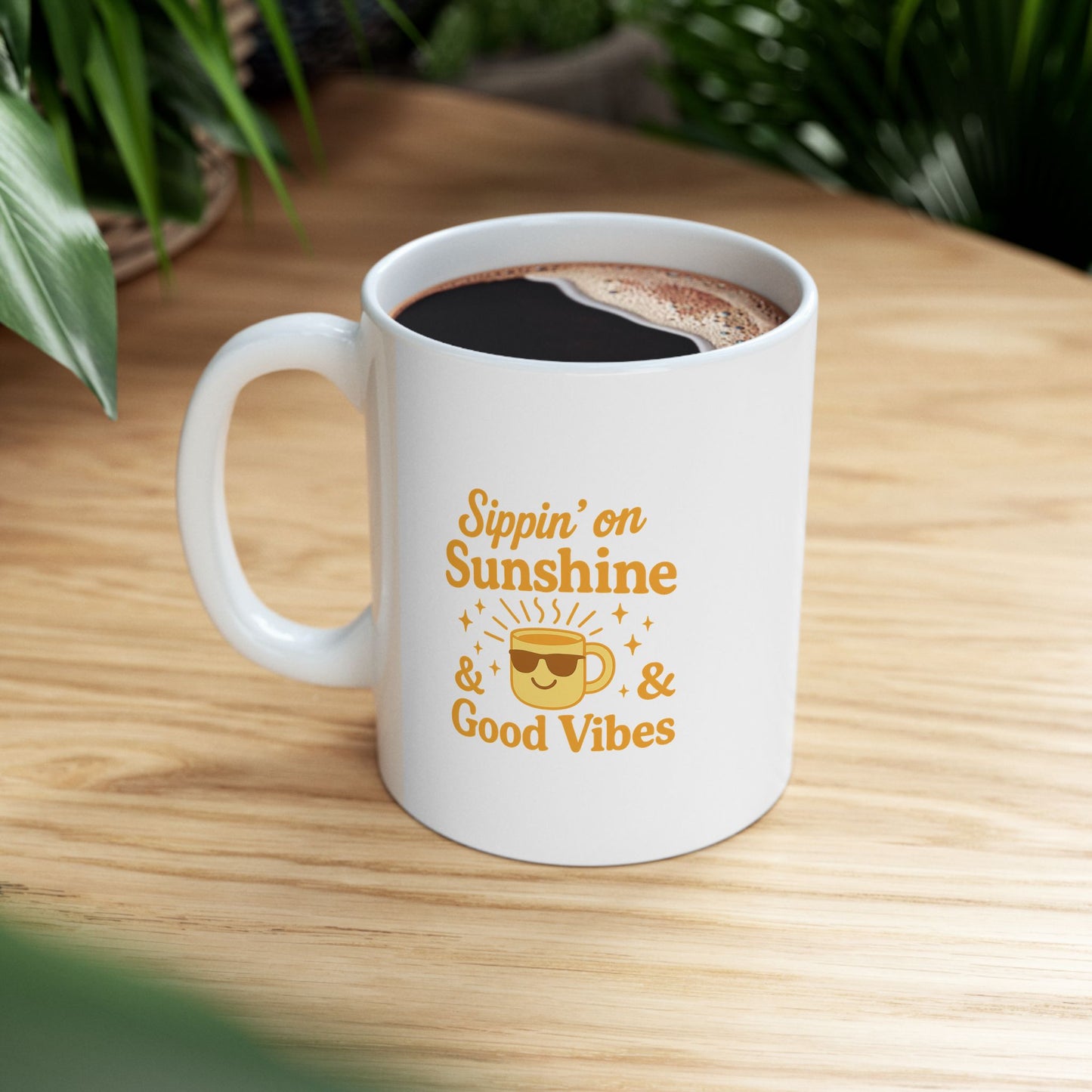 Sippin' on Sunshine Inspirational Ceramic Mug – Motivational Drinkware for Coffee Lovers, Gift for Friends, Office Decor, Self-Care, Birthday