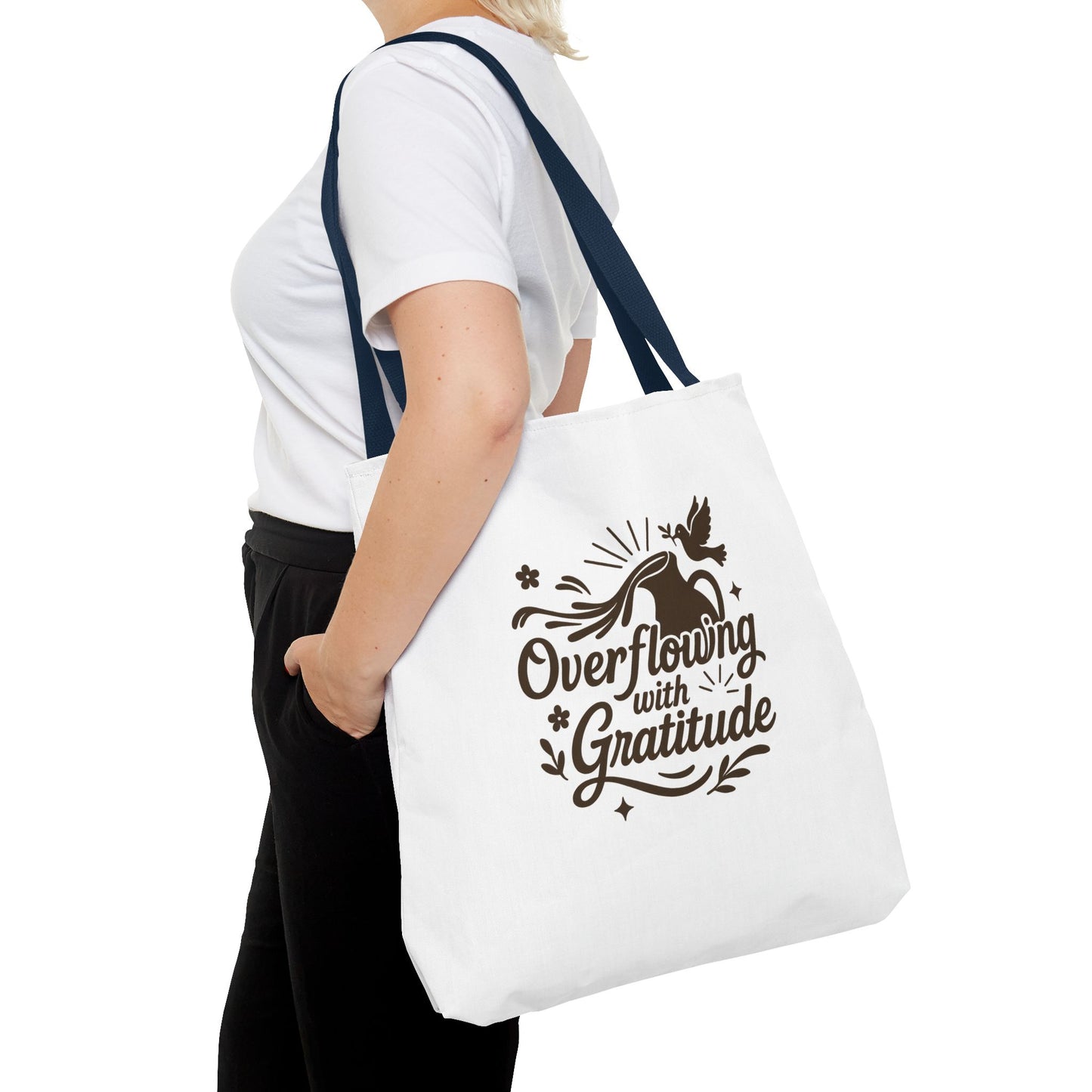 Overflowing with Gratitude Tote Bag - Eco-Friendly, Reusable Shopping Bag, Gift for Friends, Thank You Gift, Inspirational Design
