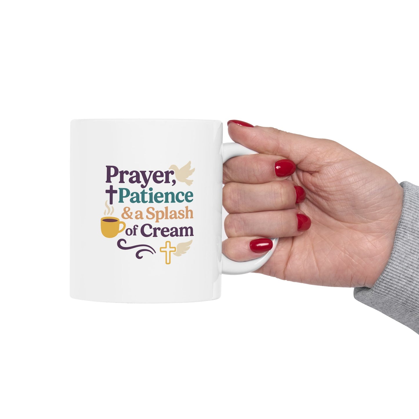 Prayer Patience & Splash of Cream - Ceramic Mug - "Perfect Peace" Inspirational Coffee Mug for Relaxation, Gift for Self-Care, Cozy Home Decor, Sips of Joy, Mindfulness Mug