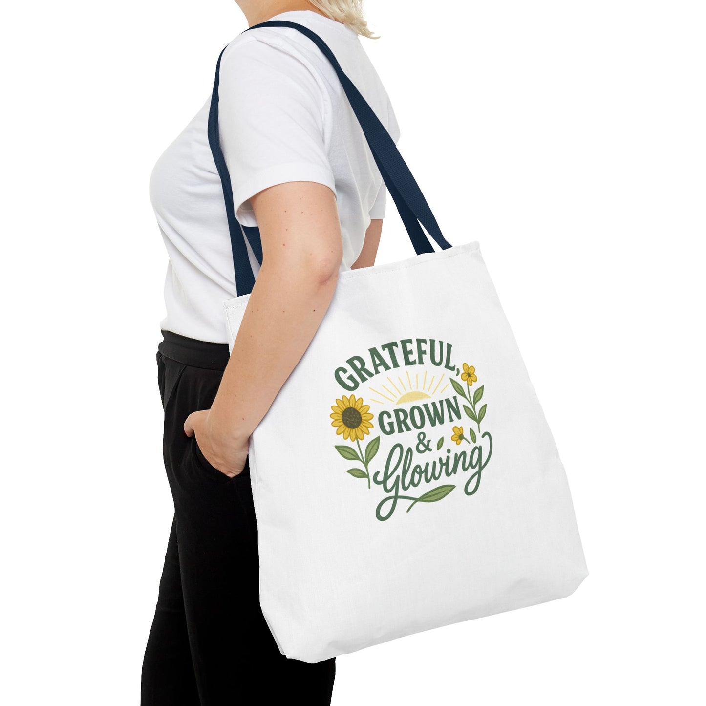 Grateful & Growing Tote Bag, Inspirational Gift, Eco-Friendly Shopper, Floral Design, Sunflower Tote, Everyday Use, Life's Little Joys