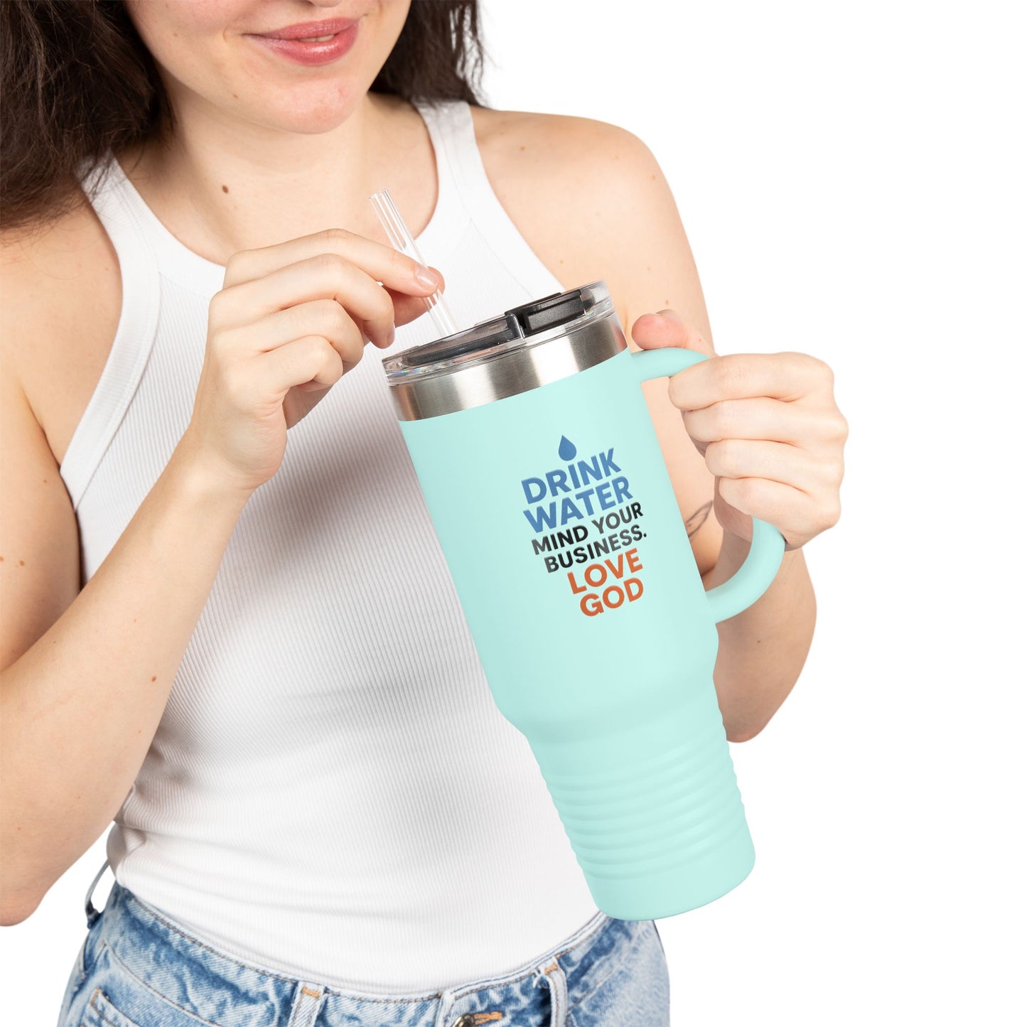 Drink Water - Insulated Travel Mug, 40oz - Motivational Drink Water Mug, Perfect for Coffee Lovers, Hydration Reminder, Gifts for Him/Her, Daily Use