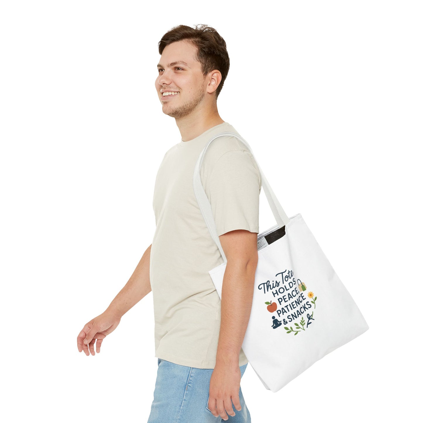 Peace, Patience & Snacks Tote Bag | Eco-Friendly Shopper, Gift for Friends, Beach Tote, Daily Carryall, Motivational Bag