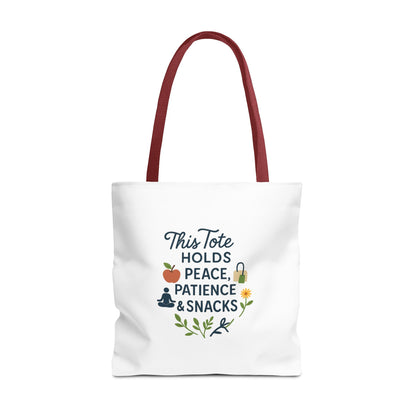 Peace, Patience & Snacks Tote Bag | Eco-Friendly Shopper, Gift for Friends, Beach Tote, Daily Carryall, Motivational Bag