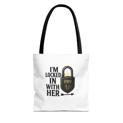 Locked In With Her Tote Bag, Funny Gift for Couples, Personalized Shopping Tote, Everyday Carryall, Unique Friendship Present