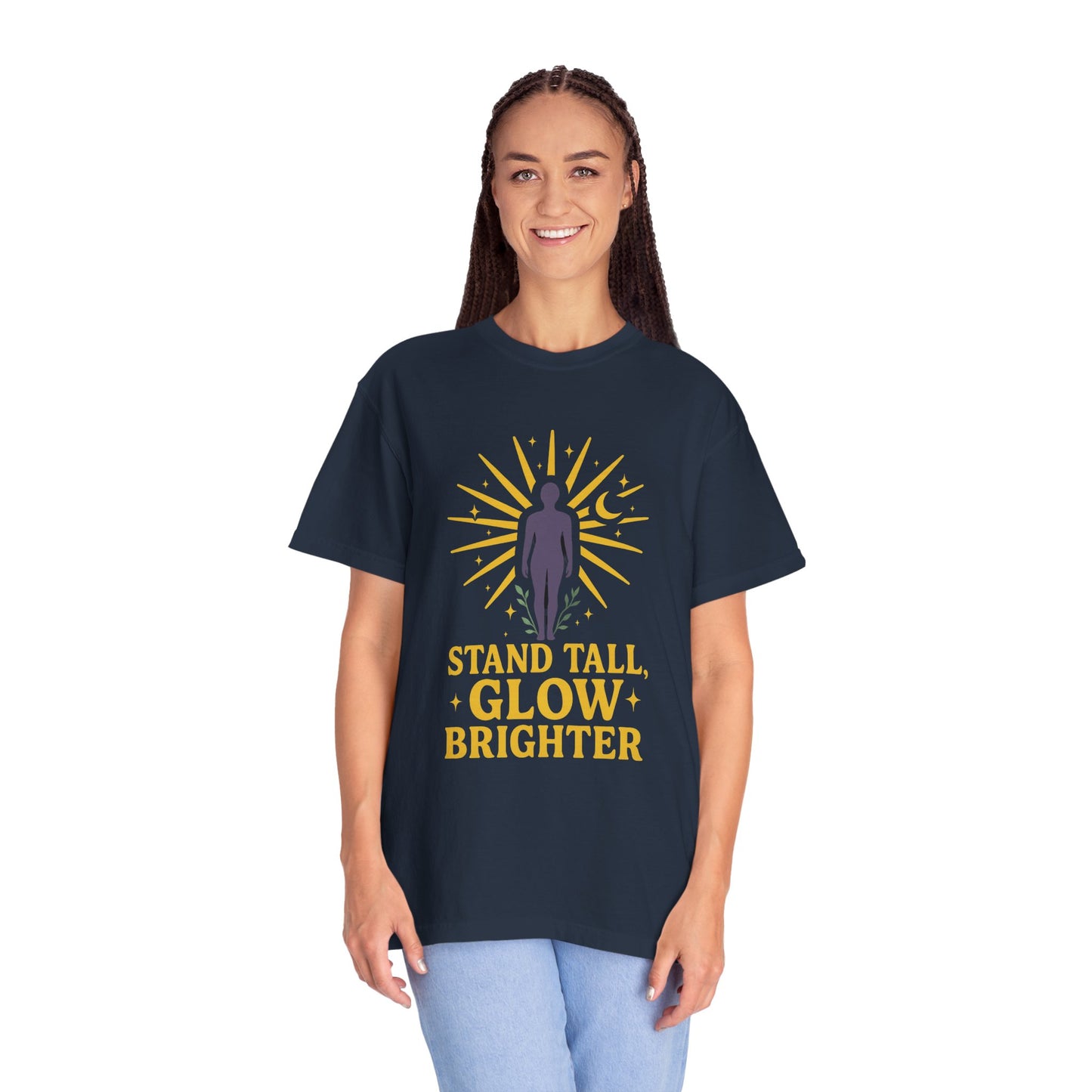 Unisex Inspirational T-Shirt, Stand Tall Glow Brighter Tee, Motivational Apparel, Gift for Friends, Positive Vibes Shirt, Casual Wear