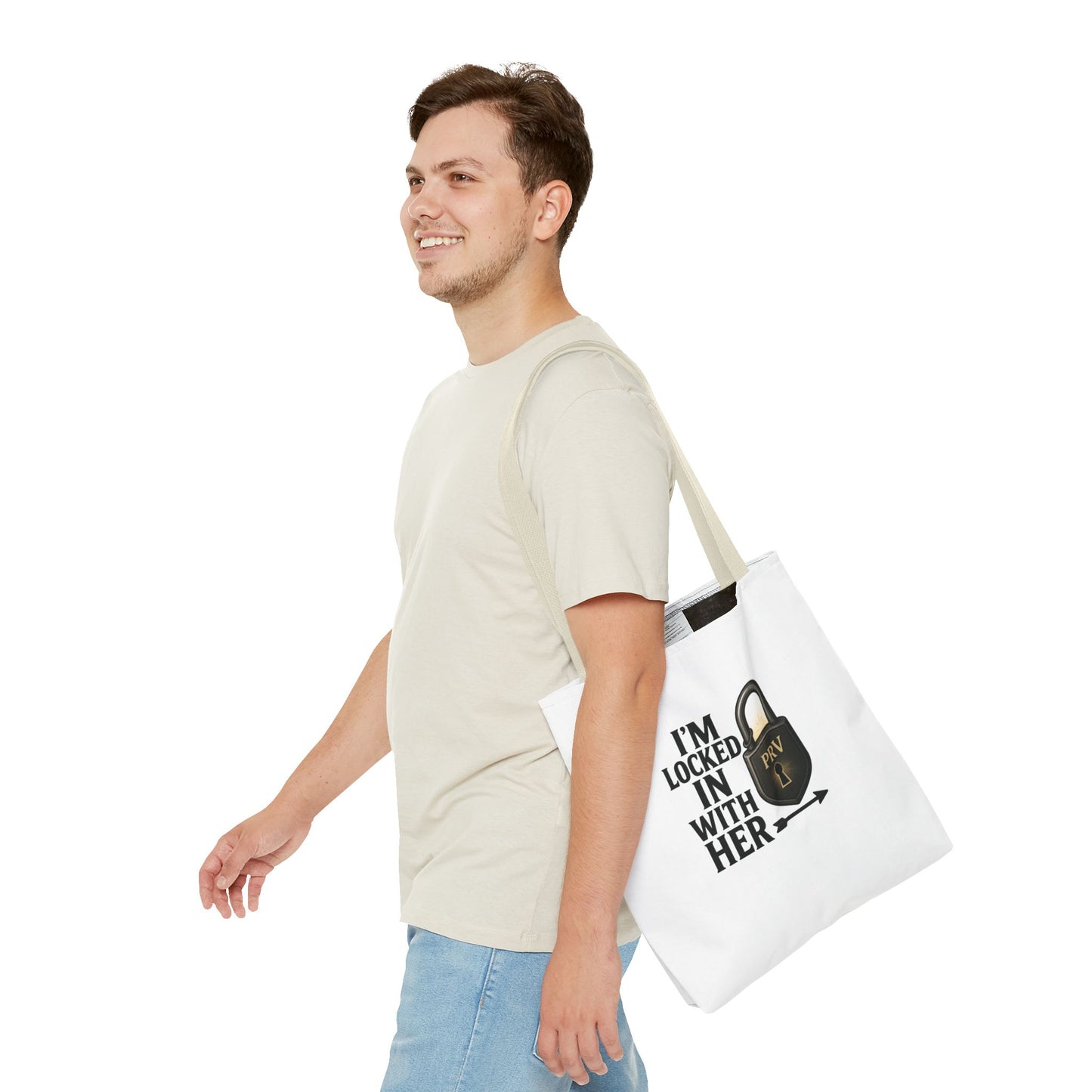 Locked In With Her Tote Bag, Funny Gift for Couples, Personalized Shopping Tote, Everyday Carryall, Unique Friendship Present