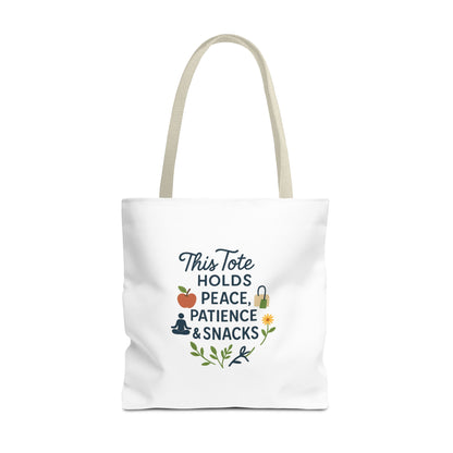 Peace, Patience & Snacks Tote Bag | Eco-Friendly Shopper, Gift for Friends, Beach Tote, Daily Carryall, Motivational Bag