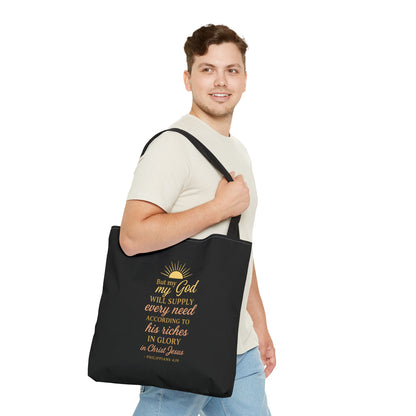 Faith-Inspired Tote Bag: 'God Will Supply Every Need', Christian Gift, AOP Bag for Church, Casual Outings, Inspirational Accessory