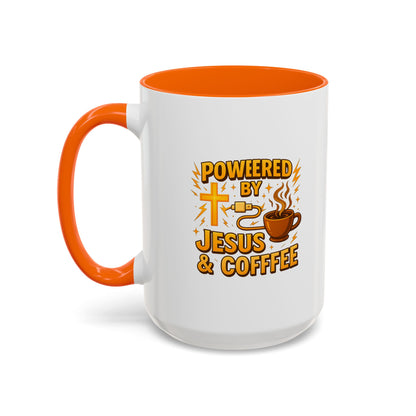 Coffee Lover's Accent Mug - Powered by Jesus & Coffee, Inspirational Drinkware, Christian Gift, Coffee Enthusiast, Religious Mug, [...]