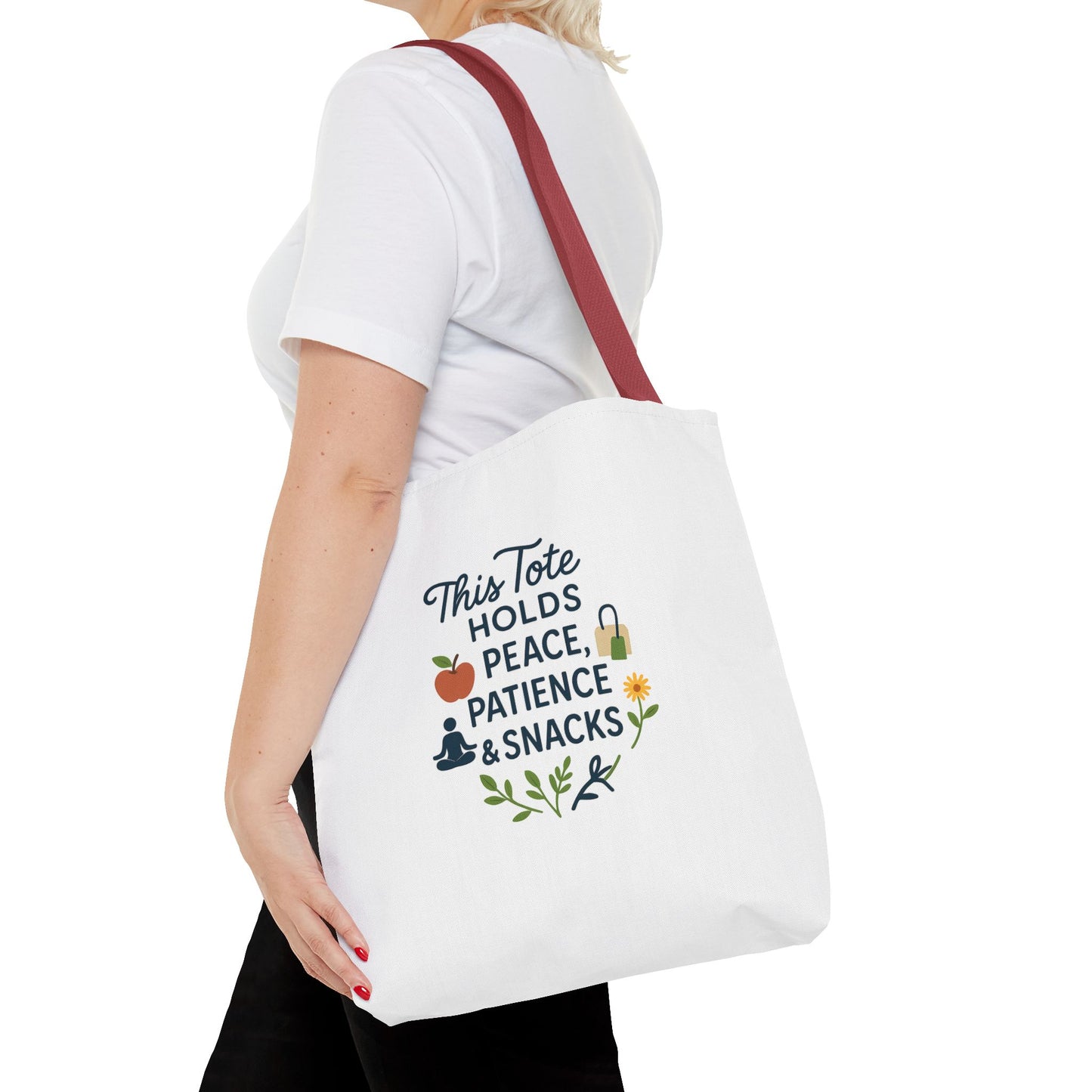 Peace, Patience & Snacks Tote Bag | Eco-Friendly Shopper, Gift for Friends, Beach Tote, Daily Carryall, Motivational Bag