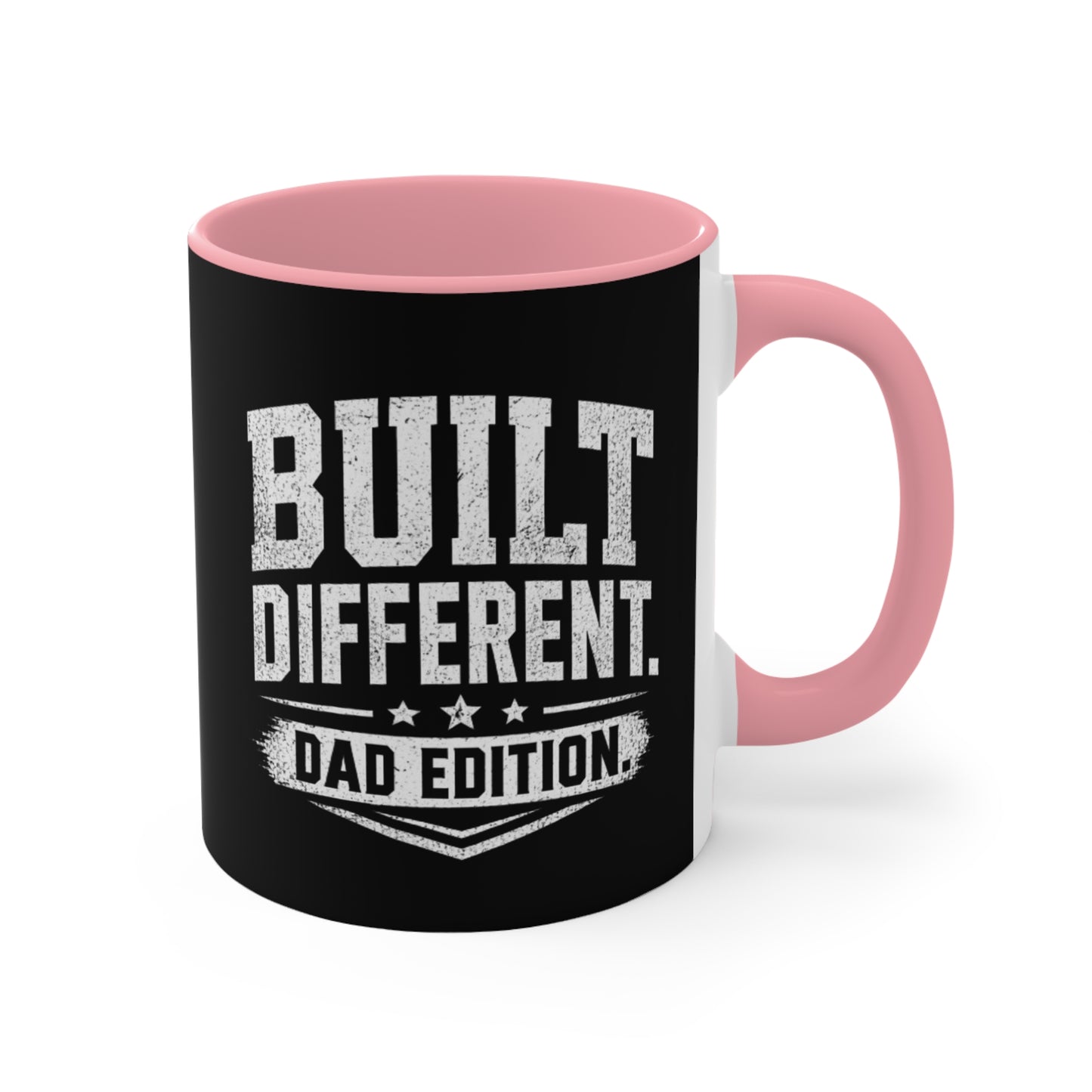 Built Different Dad Edition Accent Mug — Pink Interior Coffee Cup for Fathers, Father’s Day Gift