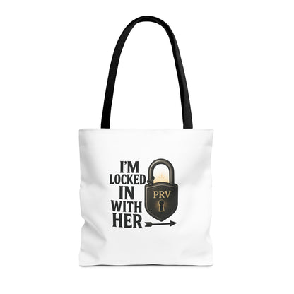 Locked In With Her Tote Bag, Funny Gift for Couples, Personalized Shopping Tote, Everyday Carryall, Unique Friendship Present