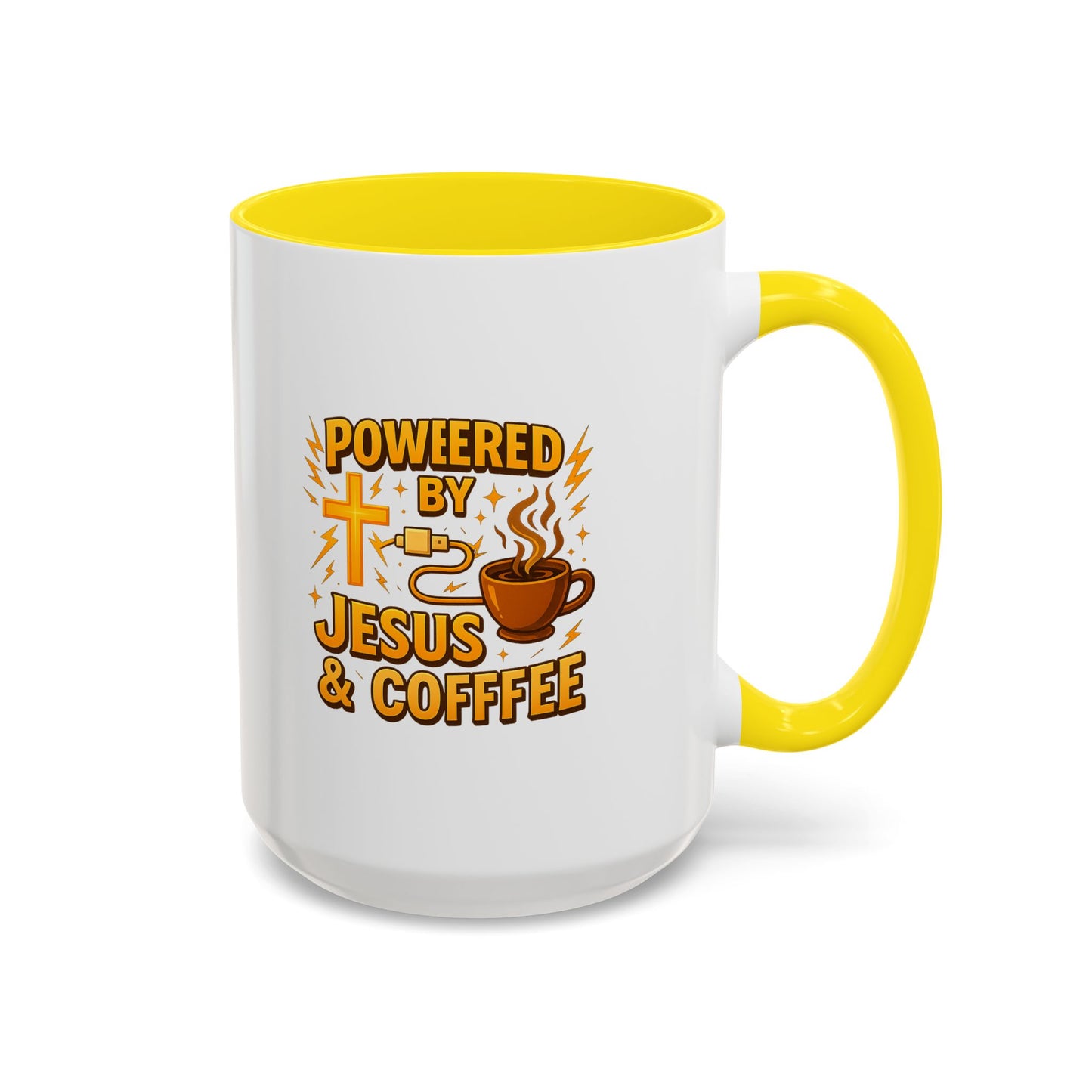 Coffee Lover's Accent Mug - Powered by Jesus & Coffee, Inspirational Drinkware, Christian Gift, Coffee Enthusiast, Religious Mug, [...]