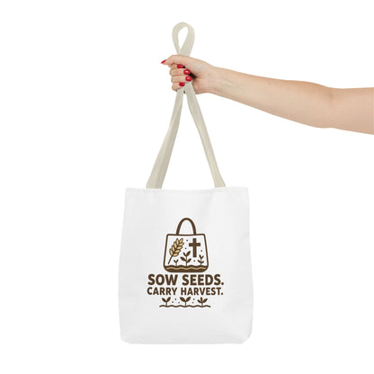 Inspirational Tote Bag - "Sow Seeds. Carry Harvest." - Eco-Friendly, Beach Bag, Gift for Gardeners, Reusable Shopping, Faith Journey