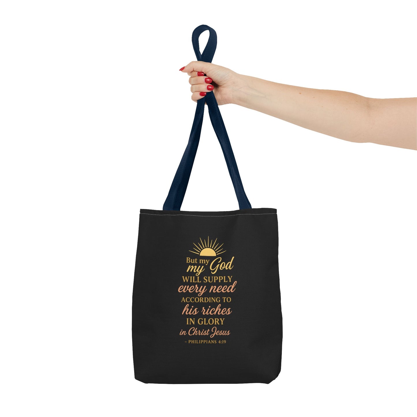 Faith-Inspired Tote Bag: 'God Will Supply Every Need', Christian Gift, AOP Bag for Church, Casual Outings, Inspirational Accessory