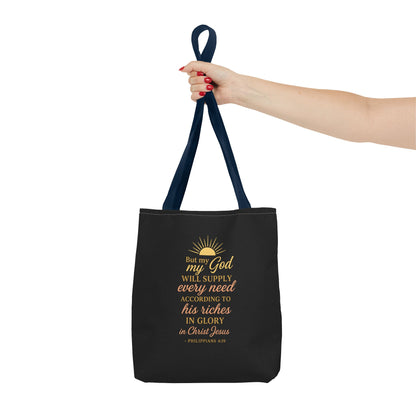 Faith-Inspired Tote Bag: 'God Will Supply Every Need', Christian Gift, AOP Bag for Church, Casual Outings, Inspirational Accessory