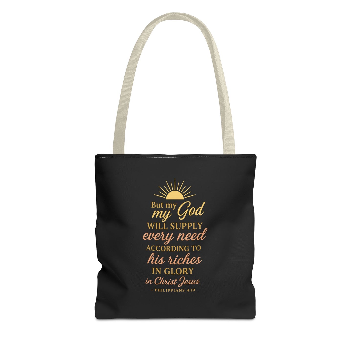 Faith-Inspired Tote Bag: 'God Will Supply Every Need', Christian Gift, AOP Bag for Church, Casual Outings, Inspirational Accessory
