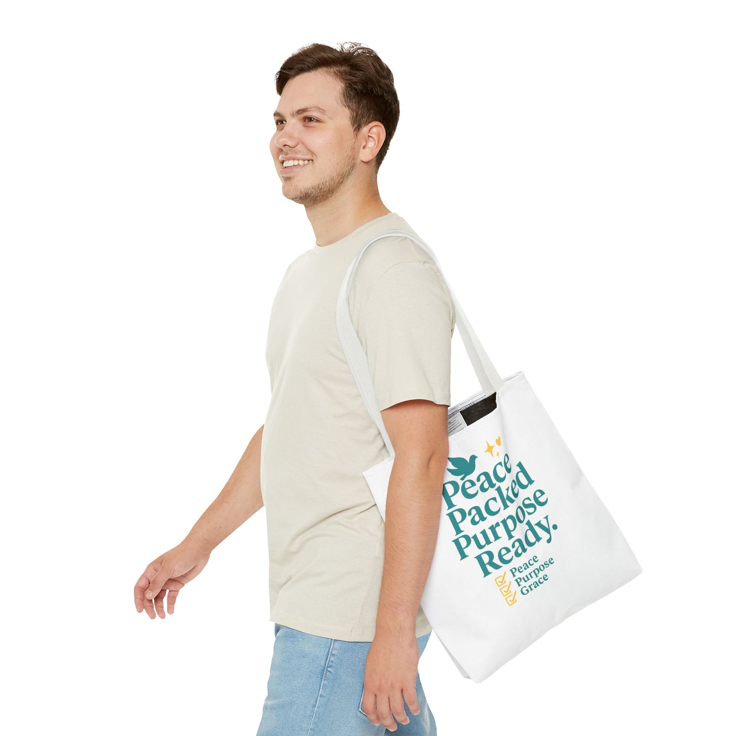 Motivational Tote Bag - Peace Packed Purpose Ready, Inspirational Eco-Friendly Bag, Gift for Friends, Stylish Everyday Use, Shopping, Gym