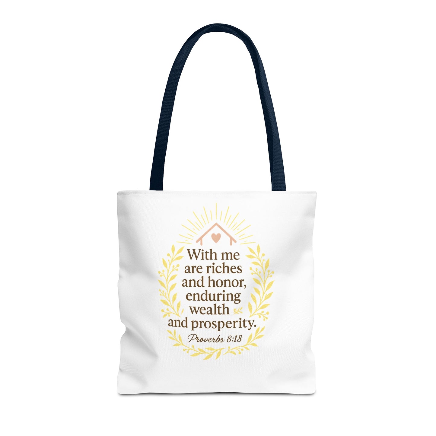 Inspirational Tote Bag - Proverbs 8:18 Quote, Bible Verse Carrier, Eco-Friendly Shopping Bag, Faith-Based Gift, Motivational Decor