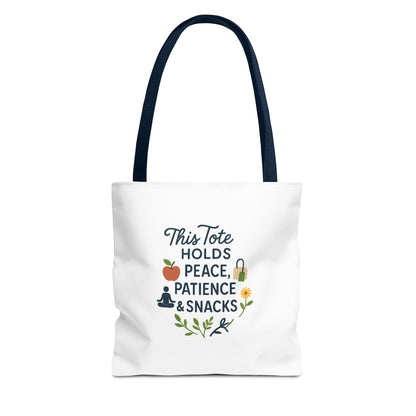 Peace, Patience & Snacks Tote Bag | Eco-Friendly Shopper, Gift for Friends, Beach Tote, Daily Carryall, Motivational Bag