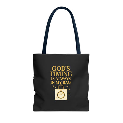 God's Timing Tote Bag | Motivational Bag for Everyday Use, Gift for Believers, Casual Tote for Work, School, and Travel