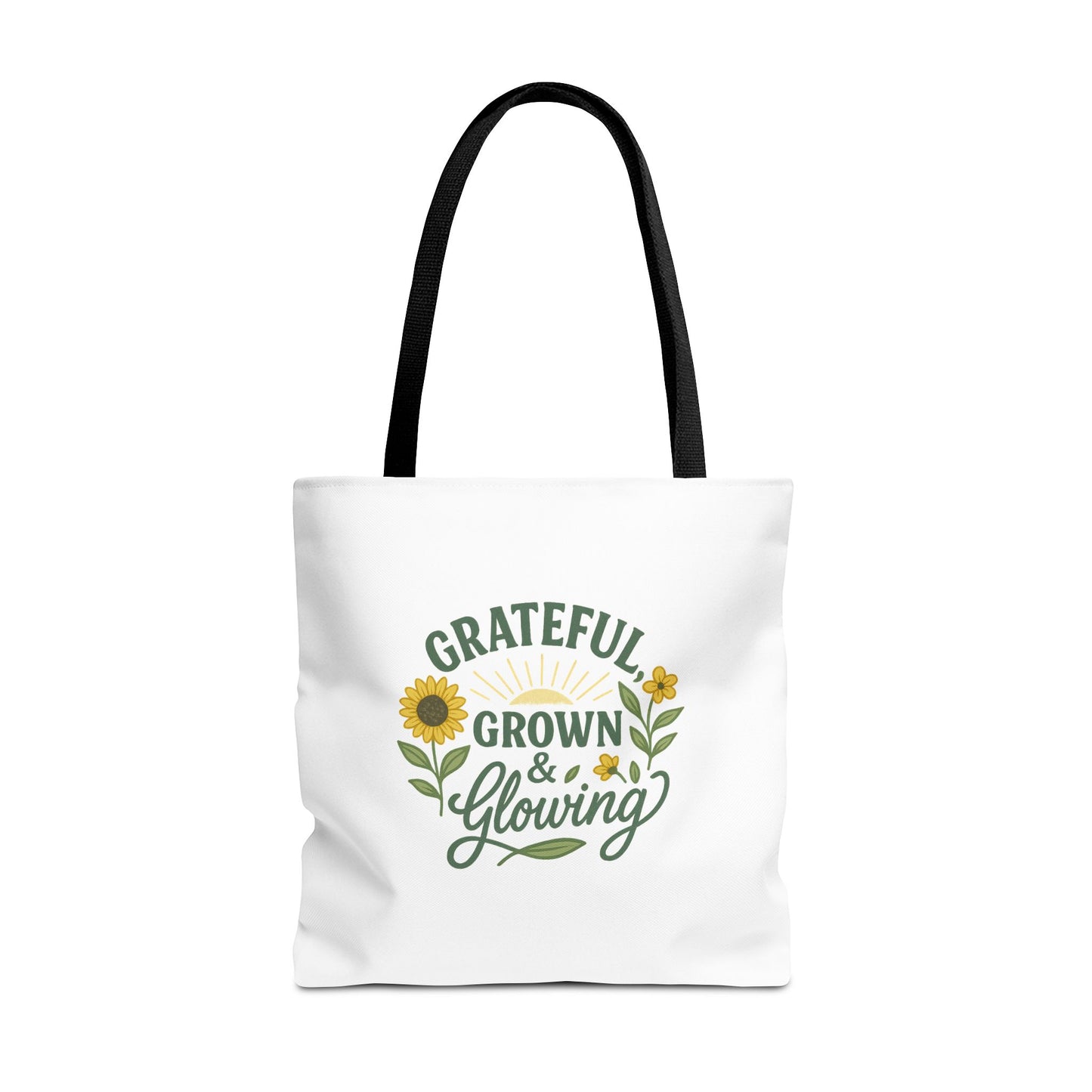 Grateful & Growing Tote Bag, Inspirational Gift, Eco-Friendly Shopper, Floral Design, Sunflower Tote, Everyday Use, Life's Little Joys