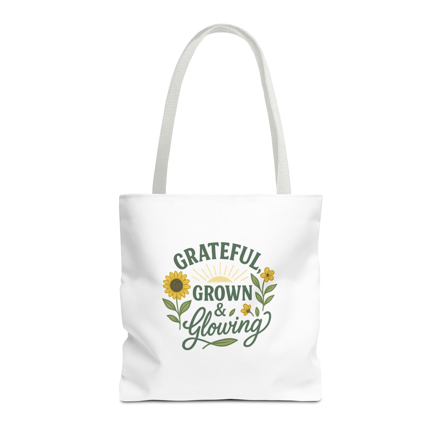 Grateful & Growing Tote Bag, Inspirational Gift, Eco-Friendly Shopper, Floral Design, Sunflower Tote, Everyday Use, Life's Little Joys