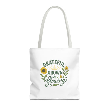 Grateful & Growing Tote Bag, Inspirational Gift, Eco-Friendly Shopper, Floral Design, Sunflower Tote, Everyday Use, Life's Little Joys