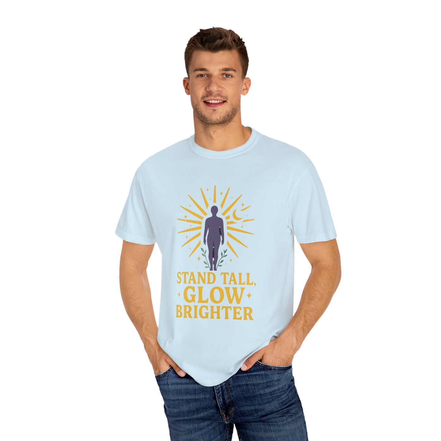 Unisex Inspirational T-Shirt, Stand Tall Glow Brighter Tee, Motivational Apparel, Gift for Friends, Positive Vibes Shirt, Casual Wear