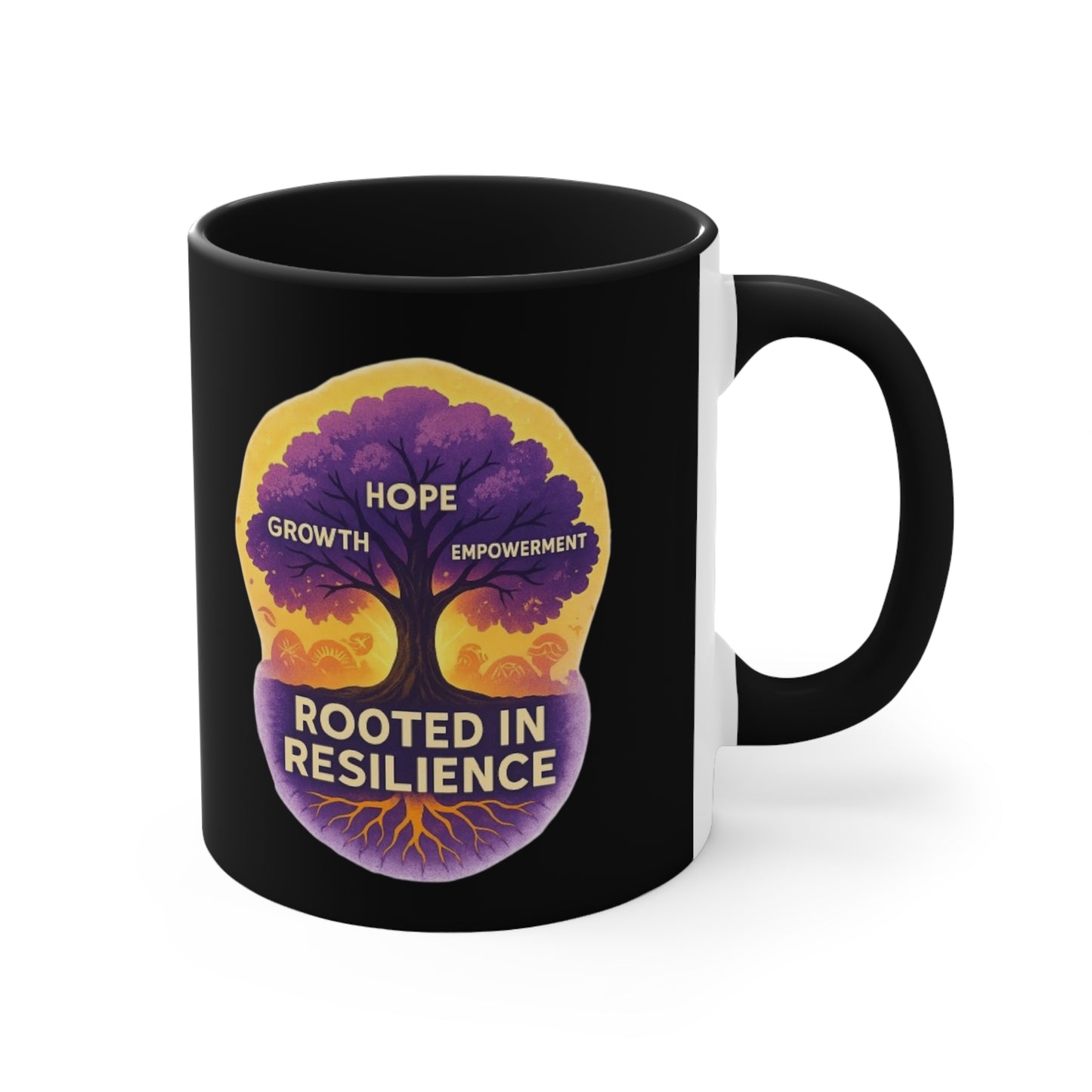 Accent Mug — Rooted in Resilience Tree Design (Hope • Growth • Empowerment)