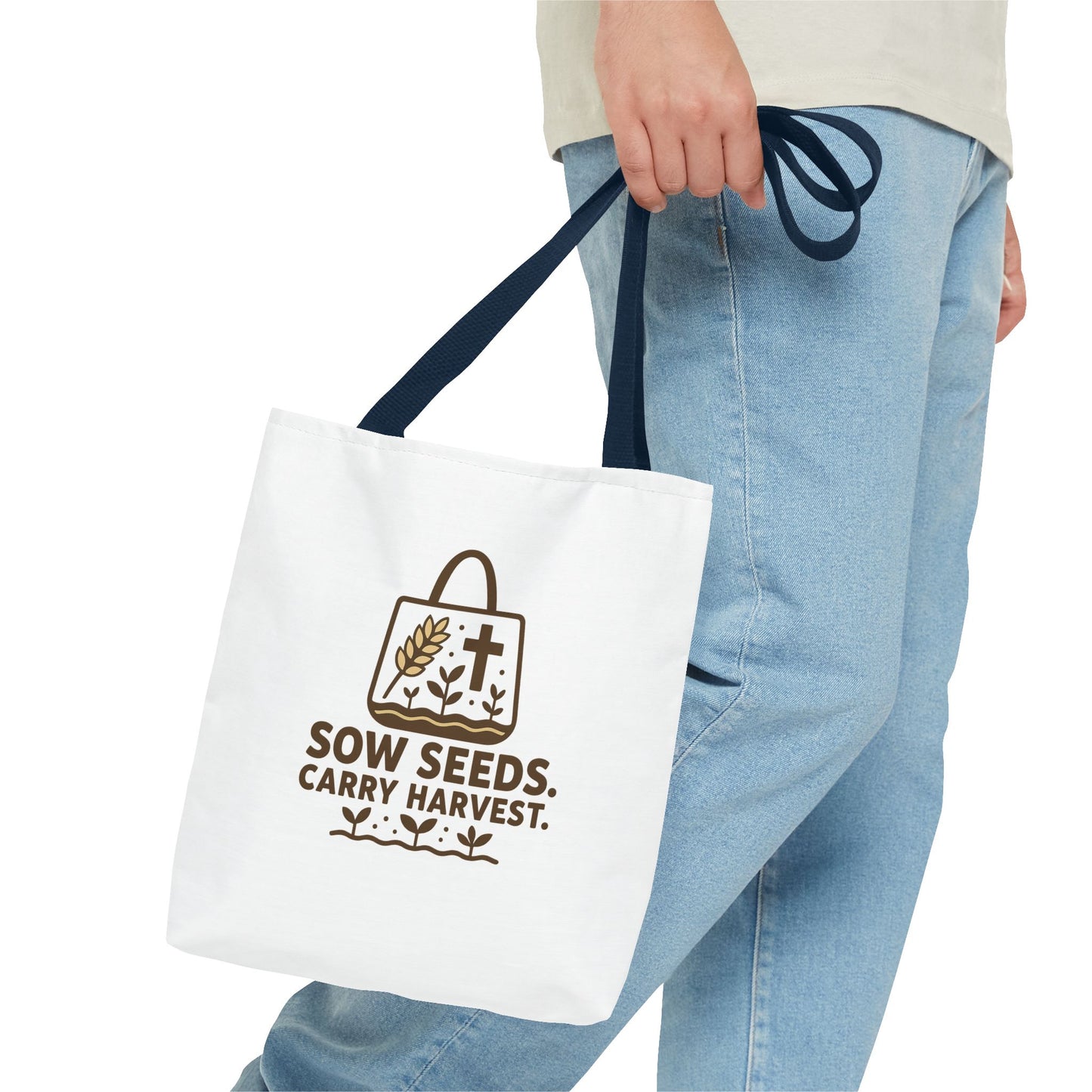 Inspirational Tote Bag - "Sow Seeds. Carry Harvest." - Eco-Friendly, Beach Bag, Gift for Gardeners, Reusable Shopping, Faith Journey