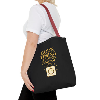 God's Timing Tote Bag | Motivational Bag for Everyday Use, Gift for Believers, Casual Tote for Work, School, and Travel