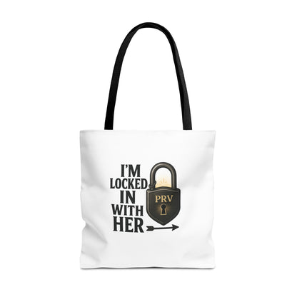 Locked In With Her Tote Bag, Funny Gift for Couples, Personalized Shopping Tote, Everyday Carryall, Unique Friendship Present