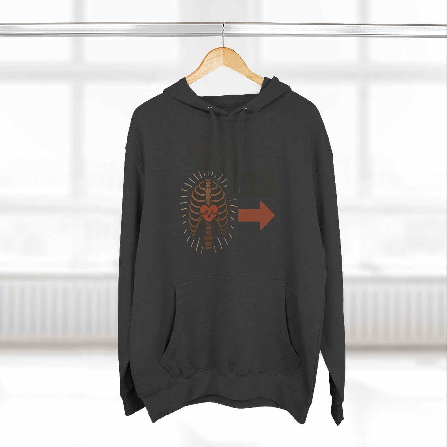 Heartfelt Rib Graphic Hoodie for Couples, Valentine's Day Gift, Matching Sweatshirt, Cozy Fleece, Romantic Style