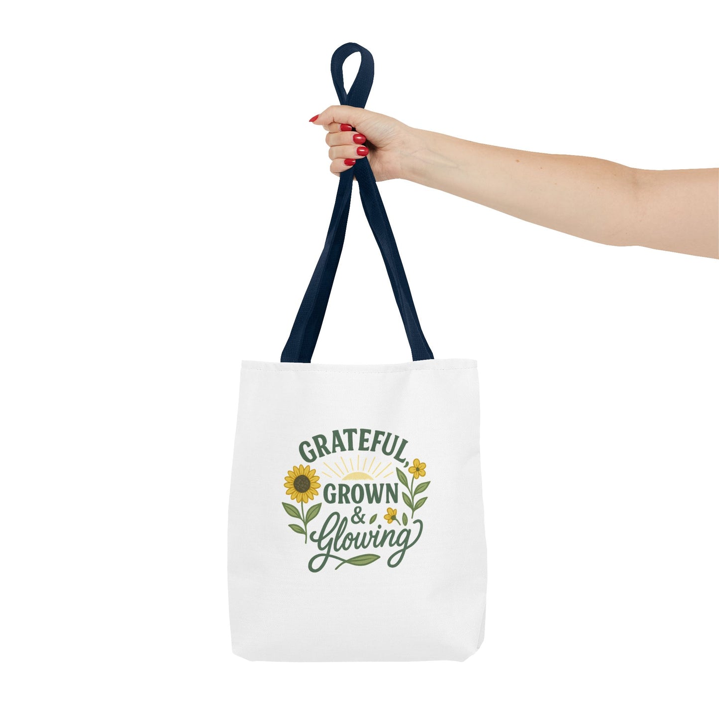 Grateful & Growing Tote Bag, Inspirational Gift, Eco-Friendly Shopper, Floral Design, Sunflower Tote, Everyday Use, Life's Little Joys