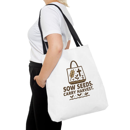 Inspirational Tote Bag - "Sow Seeds. Carry Harvest." - Eco-Friendly, Beach Bag, Gift for Gardeners, Reusable Shopping, Faith Journey