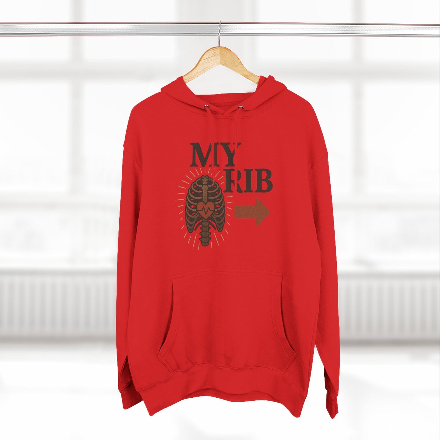 Heartfelt Rib Graphic Hoodie for Couples, Valentine's Day Gift, Matching Sweatshirt, Cozy Fleece, Romantic Style