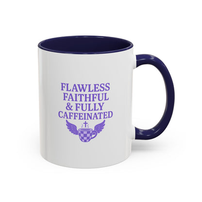 Flawless & Fully Caffeinated Accent Coffee Mug for Faithful Friends, Inspirational Gift, Morning Motivation Cup, Bible Lover's Mug