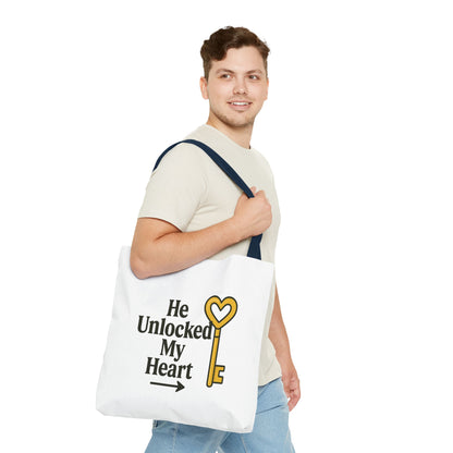 Heart Unlocking Quote Tote Bag, Valentine's Gift, Love Theme, Stylish Shoulder Bag, Perfect for Everyday Use, Cute Fashion Accessory