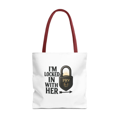Locked In With Her Tote Bag, Funny Gift for Couples, Personalized Shopping Tote, Everyday Carryall, Unique Friendship Present