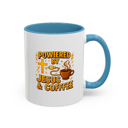 Coffee Lover's Accent Mug - Powered by Jesus & Coffee, Inspirational Drinkware, Christian Gift, Coffee Enthusiast, Religious Mug, [...]