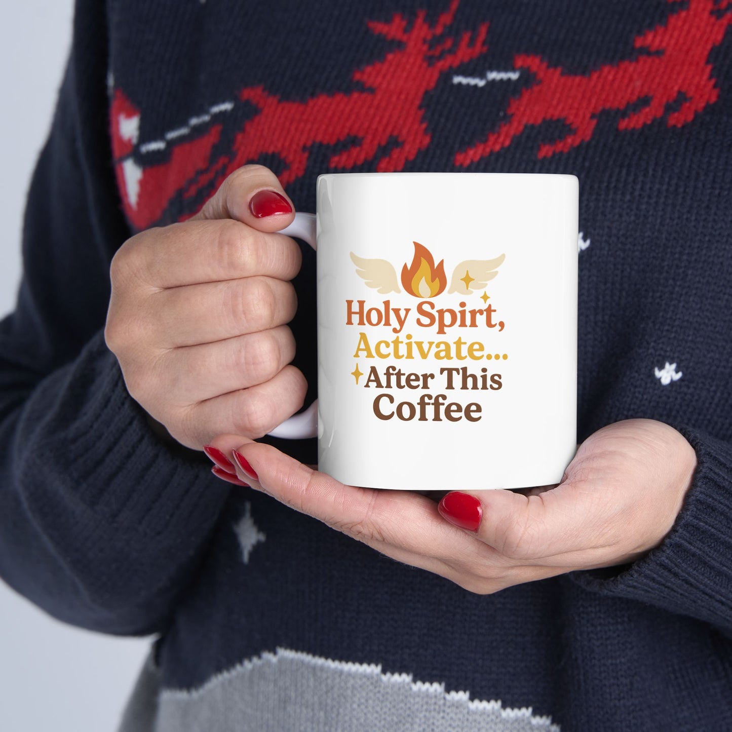 Holy Spirit Activate After This Coffee Ceramic Mug - Hot Heart + Acknowledging Grace, Perfect for Yoga, Gifts, Home Decor, Motivational Coffee Cup