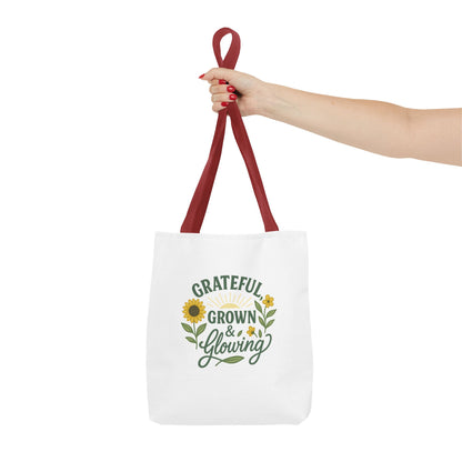 Grateful & Growing Tote Bag, Inspirational Gift, Eco-Friendly Shopper, Floral Design, Sunflower Tote, Everyday Use, Life's Little Joys