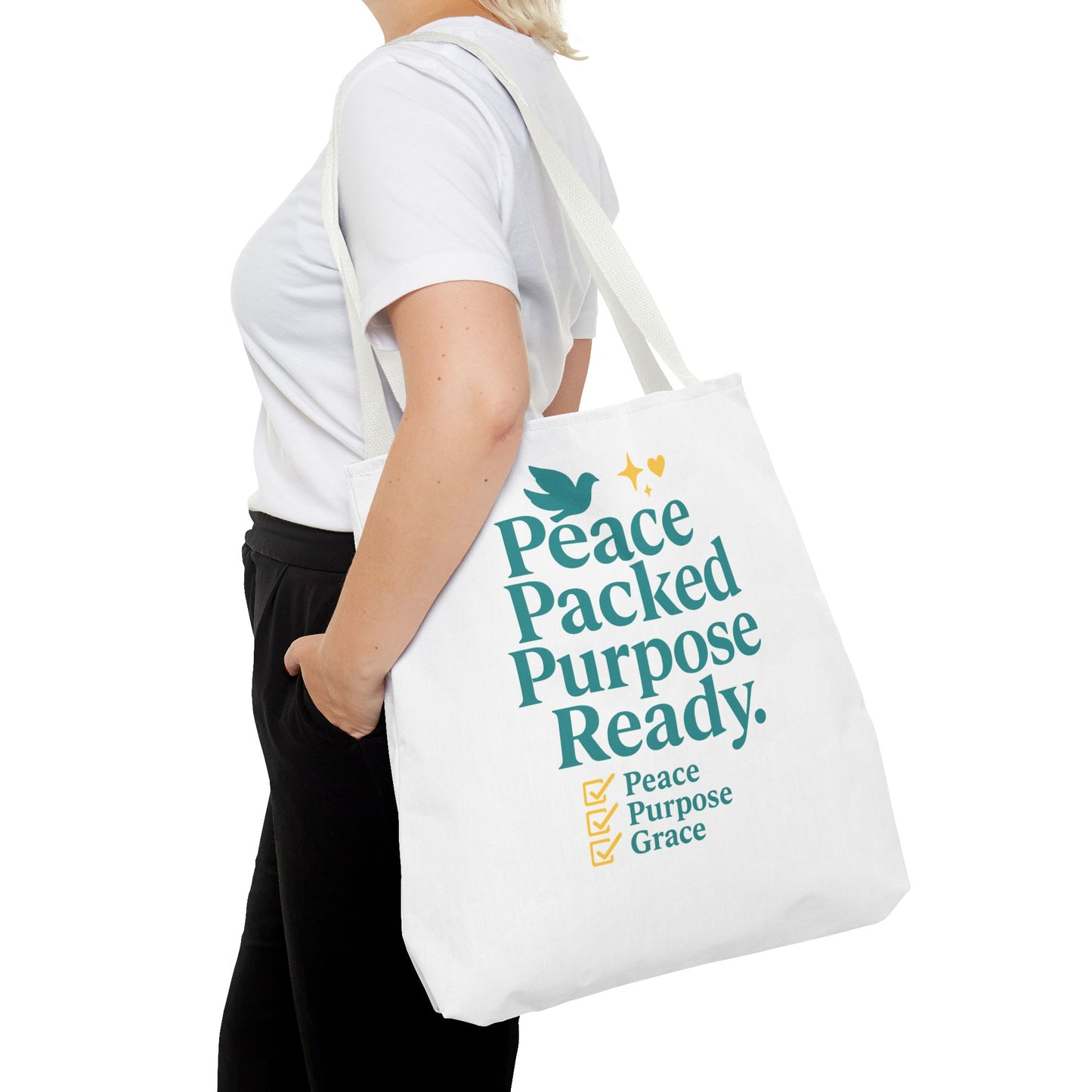 Motivational Tote Bag - Peace Packed Purpose Ready, Inspirational Eco-Friendly Bag, Gift for Friends, Stylish Everyday Use, Shopping, Gym