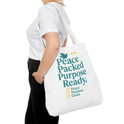 Motivational Tote Bag - Peace Packed Purpose Ready, Inspirational Eco-Friendly Bag, Gift for Friends, Stylish Everyday Use, Shopping, Gym