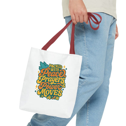 Peace Prayers Power Moves Tote Bag - Eco-Friendly Reusable Shopping Bag, Gift for Spiritual Friends, Motivational Gift, Stylish [...]